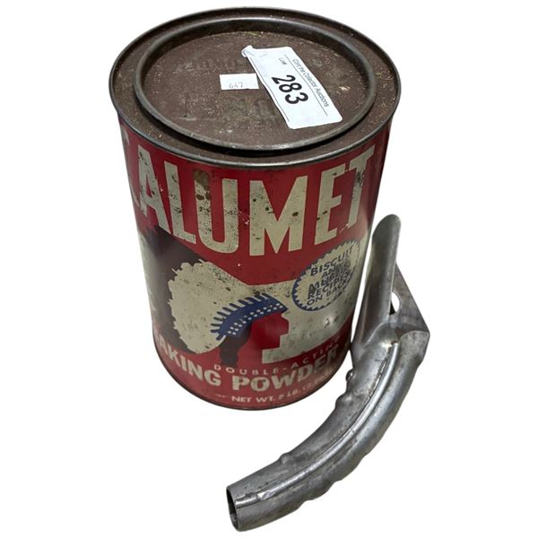 Nice Calumet 5 lb tin and vintage fuel nozzle