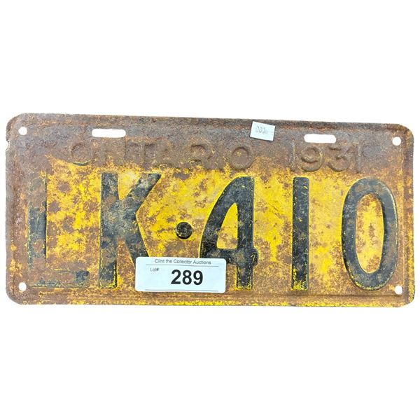Vintage 1931 Ontario license plate