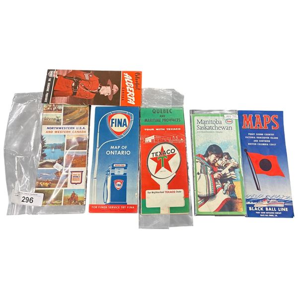 Approx 6 vintage gas station road maps, inc Husky, Texaco etc