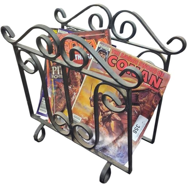 Vintage cast iron Magazine stand with 8 vintage magazines