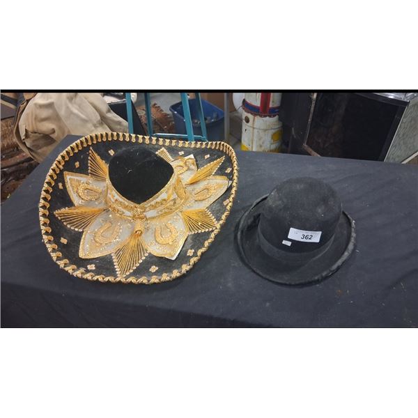 Vintage Henry Carter made in London bowler hat & Mexican sombrero