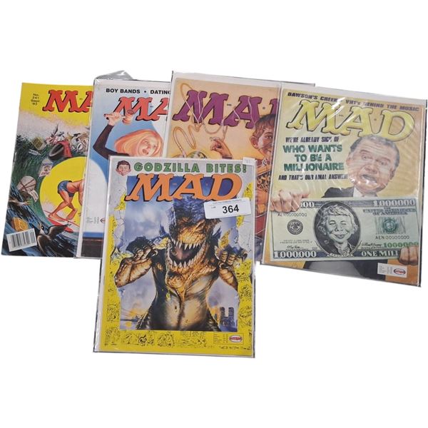 5 vintage Mad Magazines, bagged