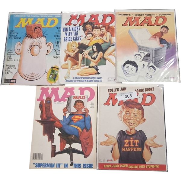 5 vintage Mad Magazines, bagged