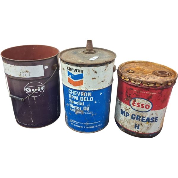 3 vintage 5 gallon oil pails