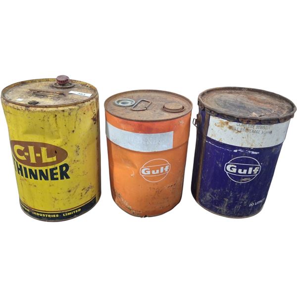 3 vintage 5 gallon oil pails