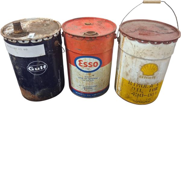 3 vintage 5 gallon oil pails