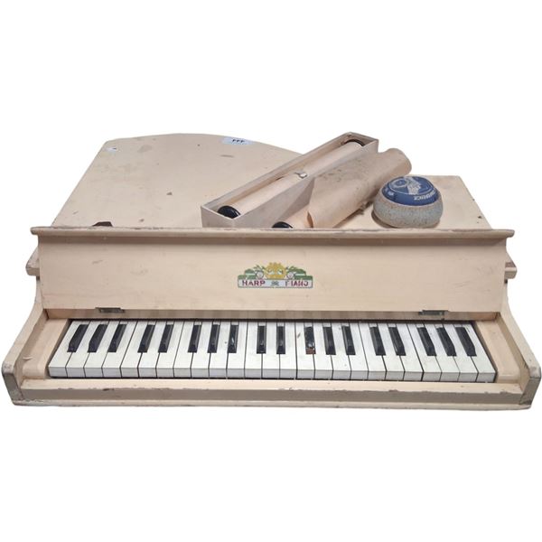 Very old childs piano top and two vintage music scrolls