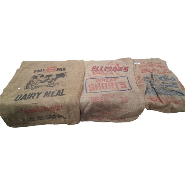 3 vintage burlap sacks