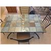 Image 2 : Metal Dining Table With Glass and Tile Top and Four Ladder-Back Chairs