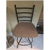 Image 2 : 2 Metal Bar Stools With Brown Upholstered Seats and Round Stainless Bar Table