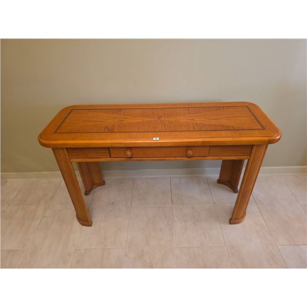 Wooden Console Table with Inlaid Top and Single Center Drawer