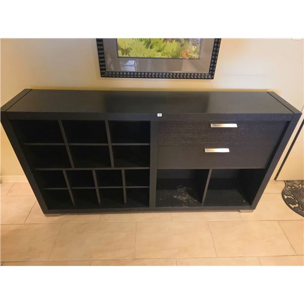Black Storage Unit with 2 Drawers and 12 Cubbies