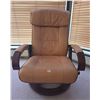 Image 2 : Tan Leather Recliner Chair With Matching Ottoman And Wooden Base