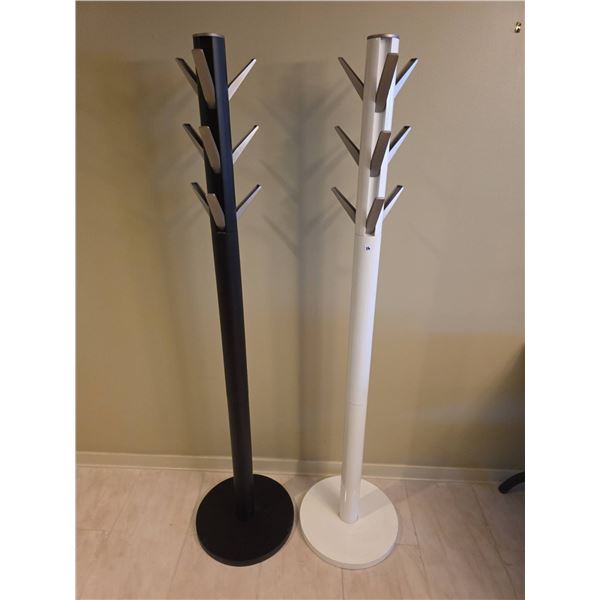 Black and White Metal Freestanding Coat Racks with Retractable Hooks