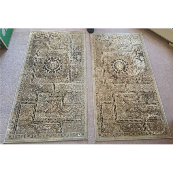 Carpet Art Deco Beige Rugs, 31" x 59" Each, Patterned Design