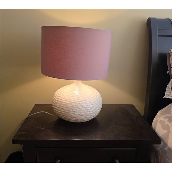 Cream Textured Ceramic Table Lamps With Mauve Drum Shades