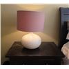 Image 1 : Two Cream Textured Ceramic Table Lamps With Mauve Drum Shades