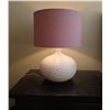 Image 2 : Two Cream Textured Ceramic Table Lamps With Mauve Drum Shades