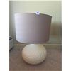 Image 8 : Two Cream Textured Ceramic Table Lamps With Mauve Drum Shades