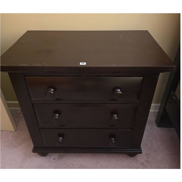 Broyhill Dark Wood Three-Drawer Nightstands, 26" W x 18" D x 26 H.