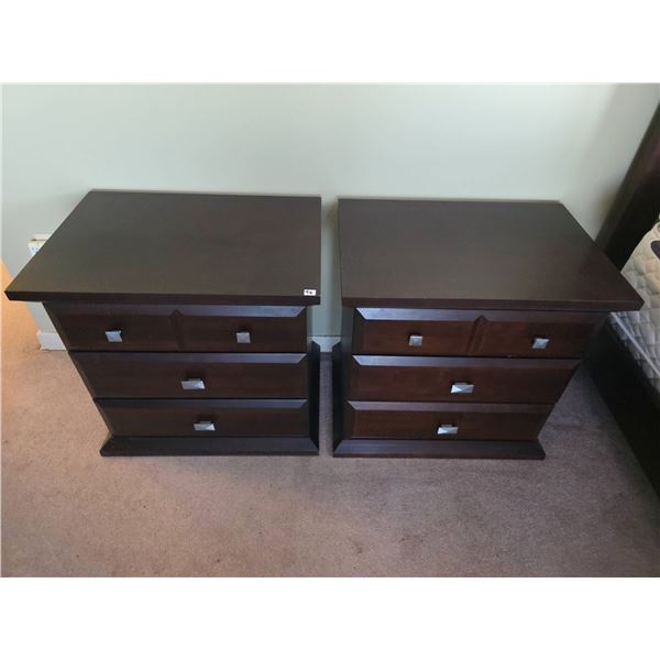 DeFehr 3-Drawer Night Tables, Dark Wood, Metal Pulls