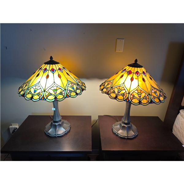 Colour Creations Timeless Serenity Tiffany Style Stain Glass Table Lamps with Metal Bases, 2004