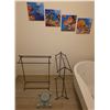 Image 1 : 4 Ocean-Themed Canvas Prints, 2 Metal Towel Racks, and Salter Glass Scale