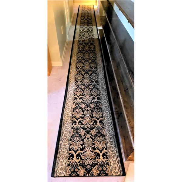 Black and Beige Floral Patterned Hallway Runner Rug