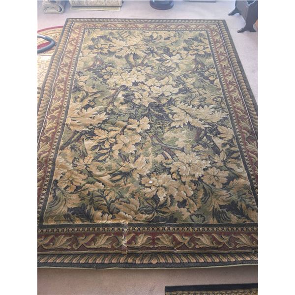 FM125 Area Rug, 6'7" x 10'9", Green Floral Tapestry Design
