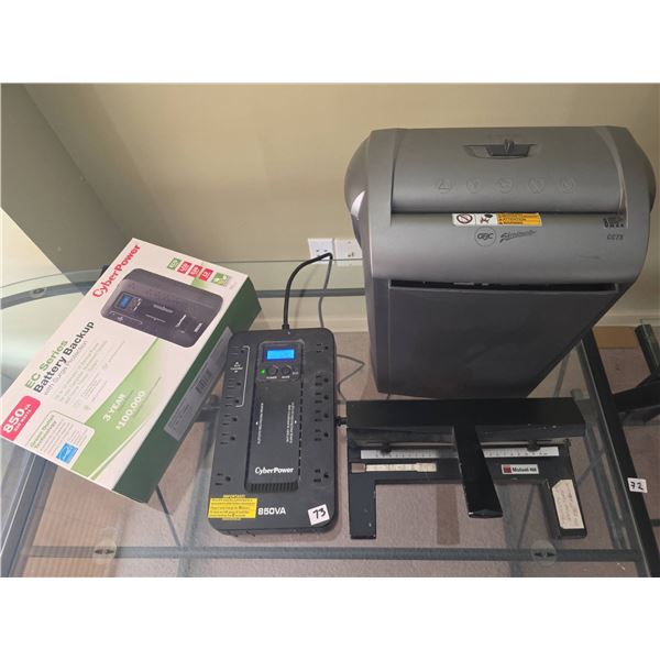 CyberPower Battery Backup 850VA, GBC ShredMaster CC175, Mutual 450 Puncher