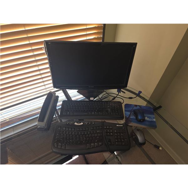 View Sonic Monitor With HP and Microsoft Keyboards, Two Mice, and VGA Cable