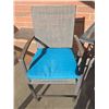 Image 2 : Patio Set: 2 Metal Mesh Armchairs With Blue Cushions and Glass-Top Table