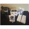 Image 1 : Small Kitchen Appliance Lot: Keurig Brewer, Toaster, Blender, Pitcher, Ice Trays, Bagel Slicer.