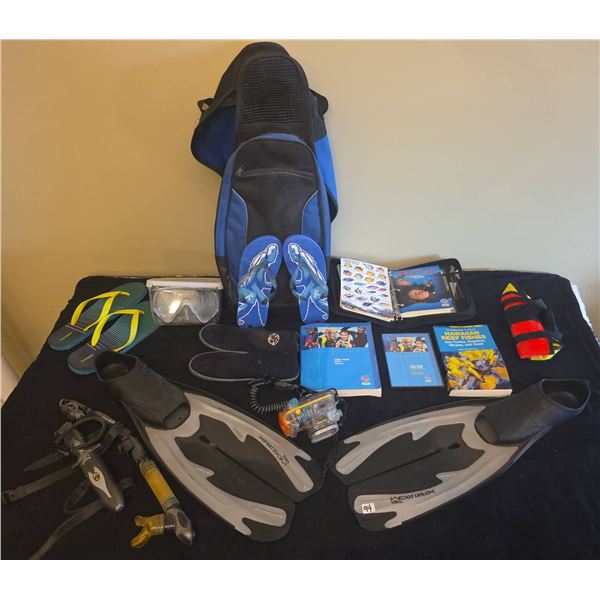 Complete Set of Scuba Diving Gear with PADI Manuals, Bag, and Hawaiian Reef Fish Guide
