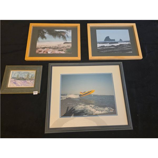 4 Framed Artworks: Photos and H. Apps 'Emerald Lake Original' Watercolour