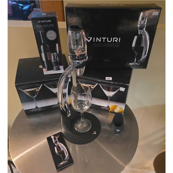 Vinturi Deluxe Wine Aerator Set With Stand, Two Boxes Martini Glasses, Accessories