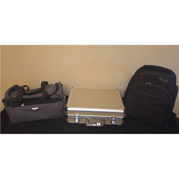 3 Bags: Tracker Duffel, Aluminum Briefcase, Black Backpack