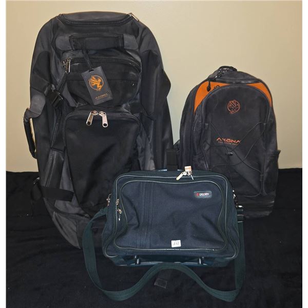 Akona Backpacks and Delsey Shoulder Bag, Air Canada bag, Four-Piece Luggage Lot