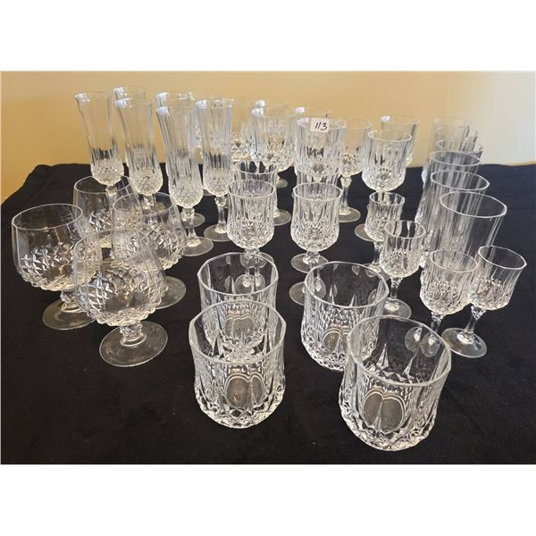 Crystal Glassware Set Including Wine, Champagne, Brandy and Tumblers, 36 Pieces