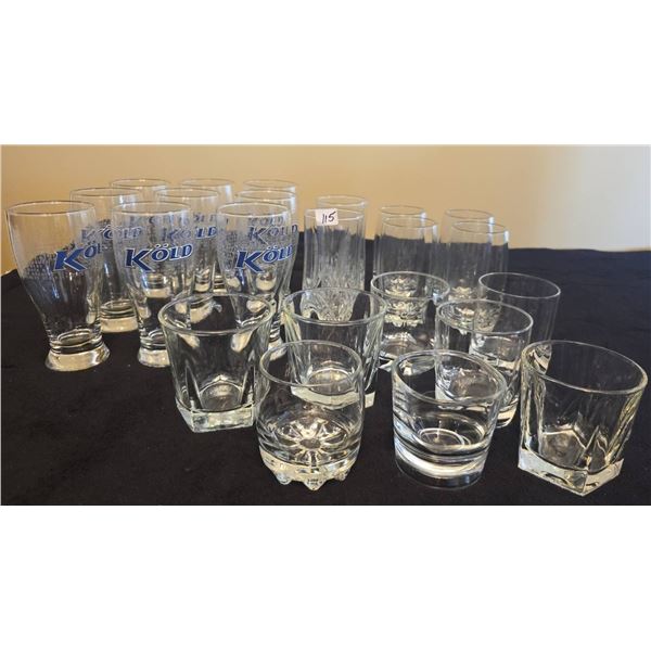 Glassware Lot: 9 Kold Pint Glasses, 14 Misc Glasses