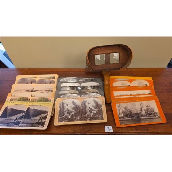Antique Collectible Littleton View Co. Stereoscope With 78 Stereoview Cards, 1899 Copyright