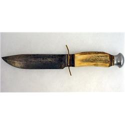 EARLY ART ULLIS HUNTING KNIFE W/ STAG HANDLE - Bla