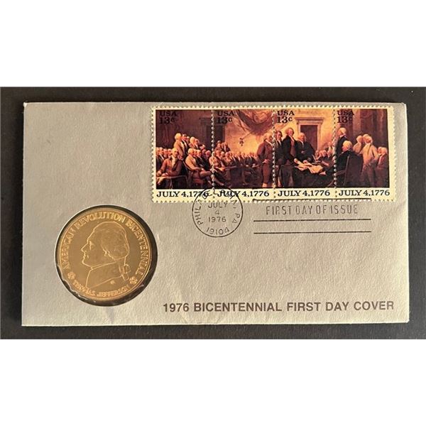 US Bicentennial FDC with commemorative coin