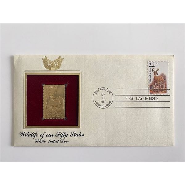 Wildlife of our Fifty States: White-tailed Deer Gold Stamp Replica First Day Cover