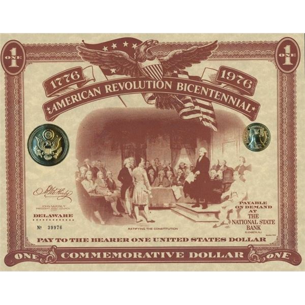 American Revolution Bicentennial Commemorative One Dollar Certificate, Delaware