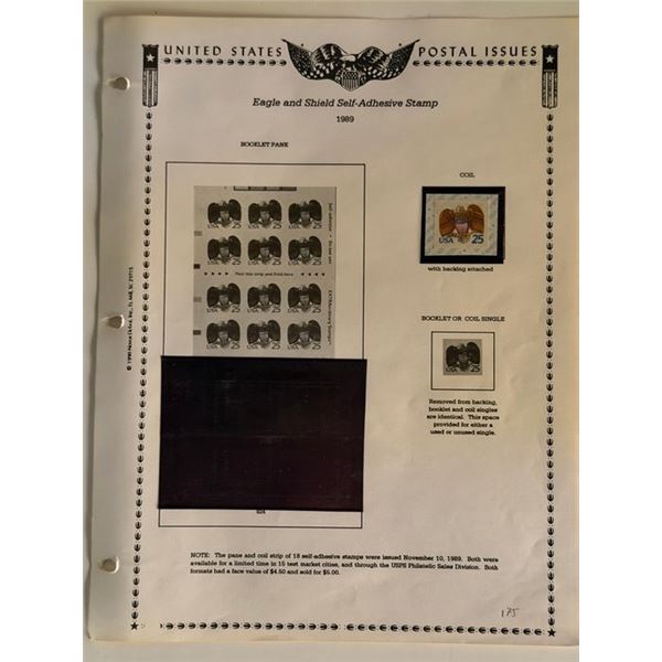 1989 U.S. Eagle & Shield 25¢ Self-Adhesive Stamp Collection – Booklet Pane & Coil