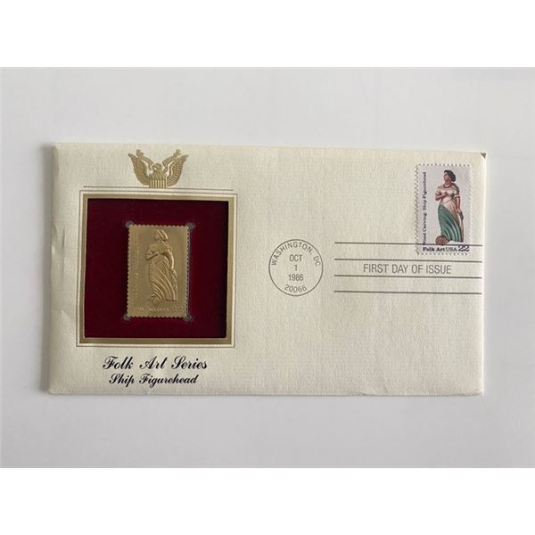 Folk Art Science: Ship Figurehead Gold Stamp Replica First Day Cover