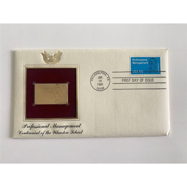 Professional Management Centennial of the Wharton School Gold Stamp Replica First Day Cover