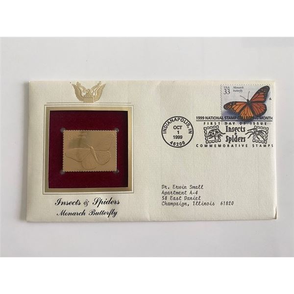 Insects & Spiders Monarch Butterfly Gold Stamp Replica First Day Cover