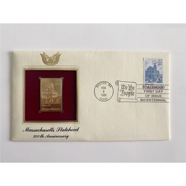 Massachusetts Statehood: 200th Anniversary Gold Stamp Replica First Day Cover